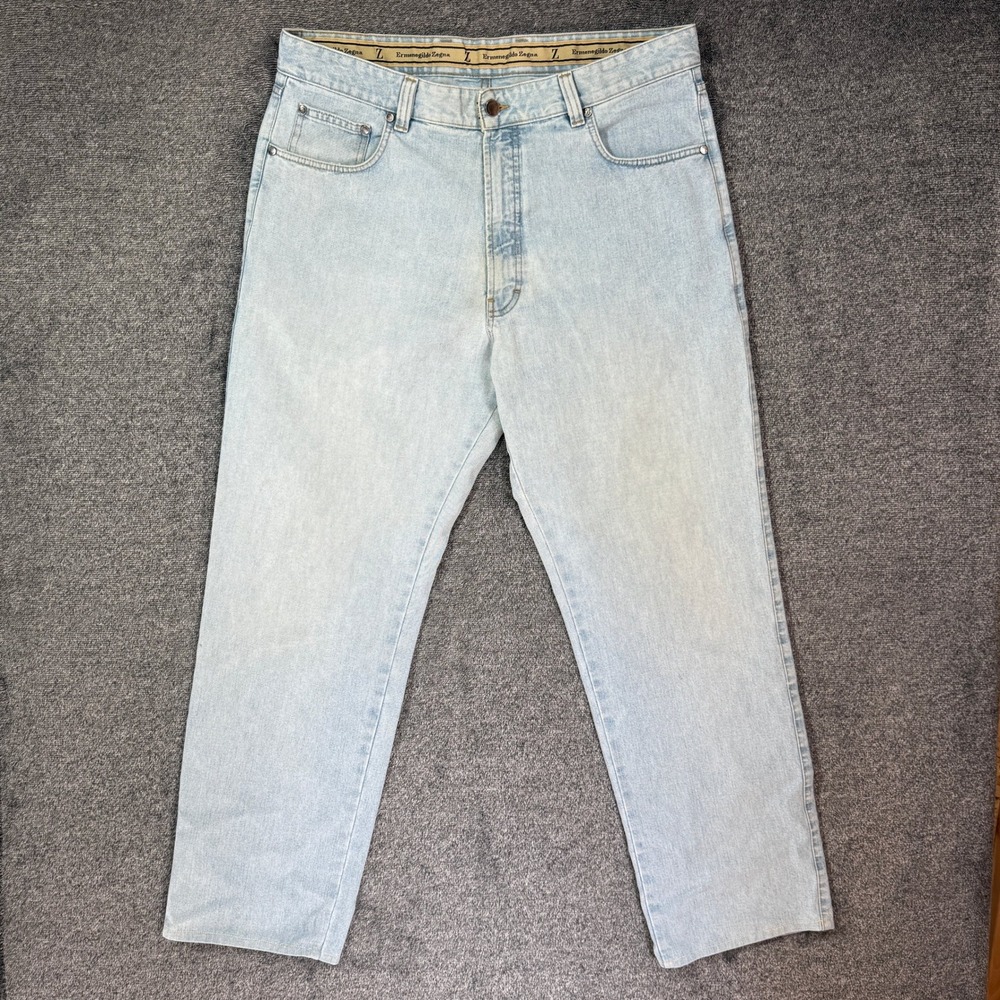 Ermenegildo Zegna Mens Light Wash Straight Leg Jeans Made in Italy Size 38